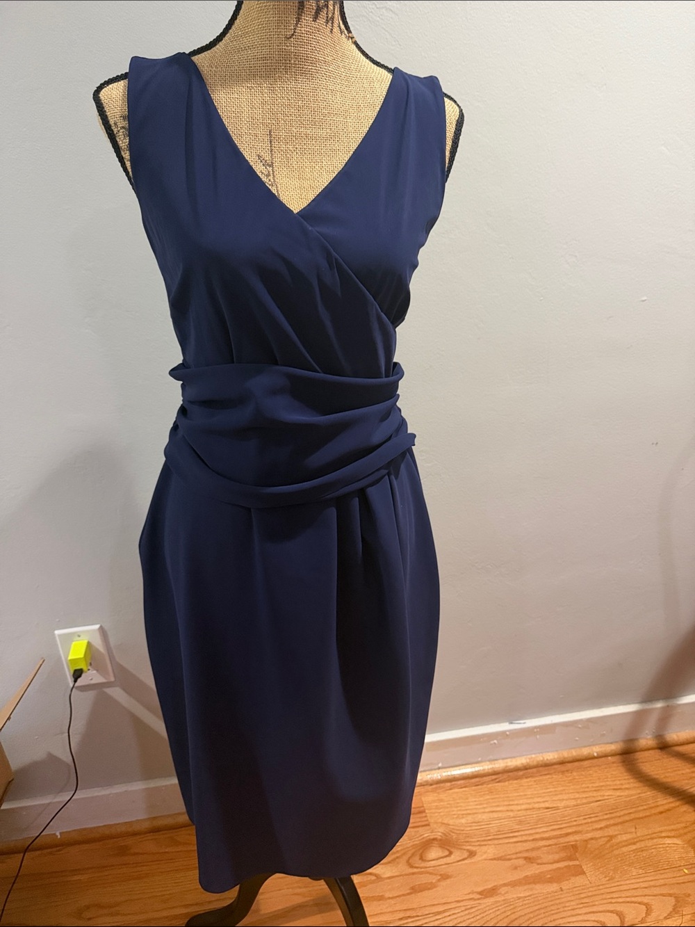 Chiara Boni Deep Navy Sleeveless Wrap Midi Dress